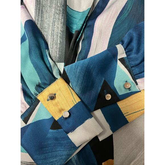 Chicos Woman’s XL 16/18 Abstract Print Button Front Long Sleeve Top Tunic Art - Picture 7 of 12